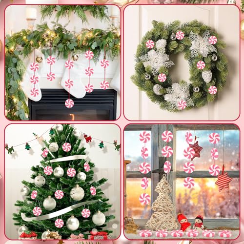 Image of JUNEBRUSHS 50 Pcs Fake Peppermint Candy Christmas Decorations Pink and White Christmas Candy Peppermint Ornaments for Xmas Holiday Decor Party Favors Crafts