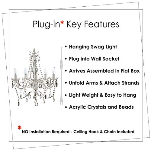 Image of The Original Gypsy 6-Light Plug-in Crystal Swag Chandelier, White