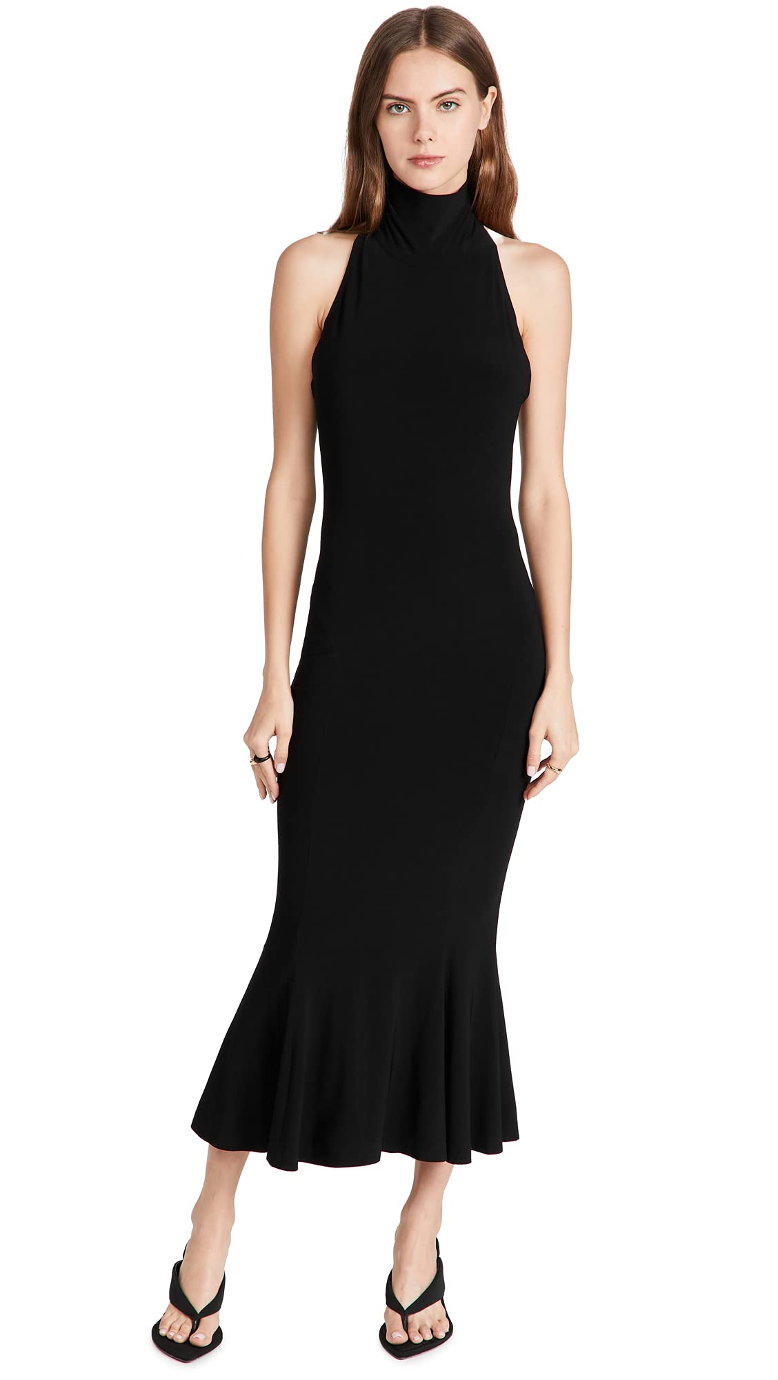 Norma Kamali Women's Halter Turtle Fishtail Dress to Midcalf Cocktail, Black, XXS