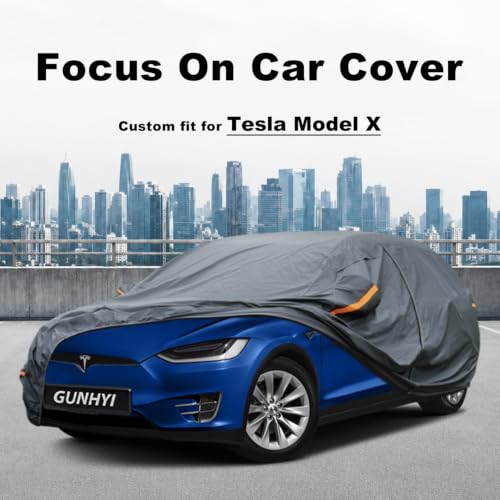 Image of GUNHYI Premium Car Cover Custom Fit Tesla Model X (2015-2026), 16 Layers Heavy Duty Car Cover Waterproof All Weather with Zipper Door for Sun Rain Snow Dust Uv Protection