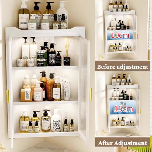 Armario esquinero montado en la pared, almacenamiento alto sobre el inodoro con estantes y puerta ajustables, organizador versátil para baño, lavandería, cocina (blanco)