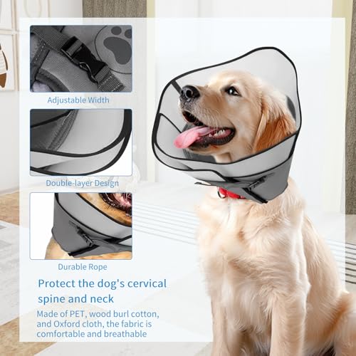 Image of Adjustable Dog Cone Collar for Surgery Recovery, Soft Wound Collar After Surgery for Large Medium Dogs Prevent Licking, Adjutsable Elizabethan Dog Neck Collar, Comfortable Pet Recovery Collar