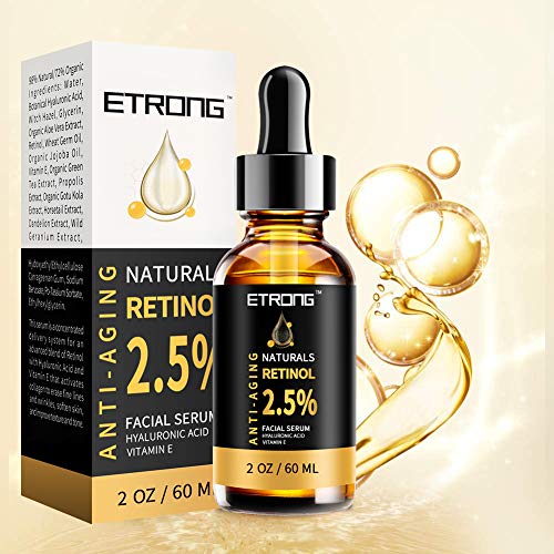 Retinol Serum, ETRONG Hochfestes Anti-Aging Serum mit 2,5% Retinol, Hyaluronsäure und Vitamin E für Gesichts-Akne (60 ml)