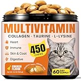 Cat Vitamin Treats with L-Lysine & Taurine – 12 Essential Vitamins & 5 Minerals, Cat Multivitamin Supplement for Immune, Joint & Skin Support, Daily Health Formula for Indoor & Senior Cats – 450 Chews