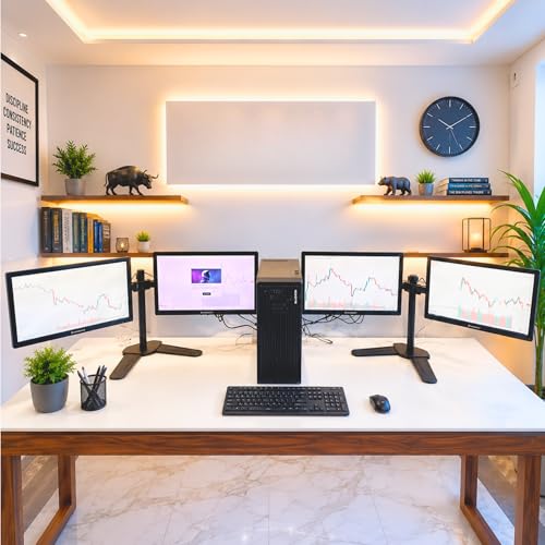 Image of CHIST 4 Display Trading PC | Xeon E5-2686 V4 | 16GB DDR4 RAM | 512GB NVMe SSD | GT 740 4GB 4 HDMI GPU | Windows 11 PRO (4 (Quad) Monitor 22 inch with Mount Stand)