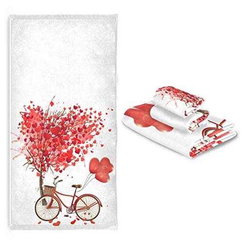 Vdsrup Love Tree Valentines Day Bath Towels Set Of 3 Romantic Bike Heart Balloons Hand Towel Washcloth Soft Thin Face Guest Towel Kitchen Tea Dish Towels Bathroom Decorations Housewarming Gifts #TOP29