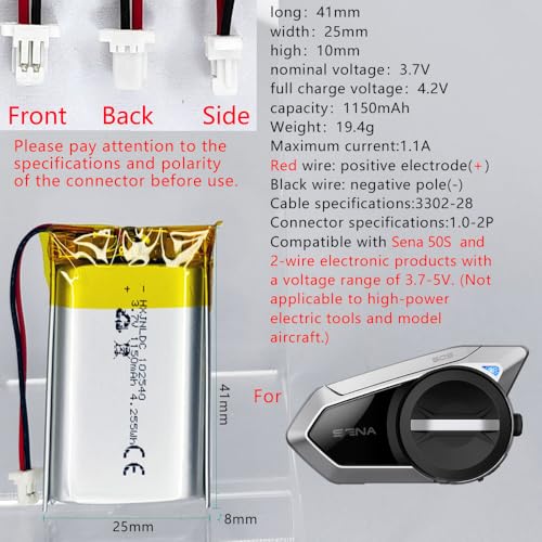 DC 3.7v 1150mAh 102540 Rechargeable Polymer Lithium Battery for Sena 50S Motorcycles Bluetooth Headset Intercom Battery Replacement DIY 3.7-5V Electronic Product。。 by HXJNLDC - Used condition - Image 2