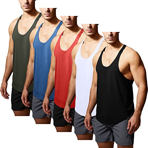 GYM REVOLUTION Men's 5 Pack Workout Fitness Tank Tops Muscle Gym Sleeveless Shirts