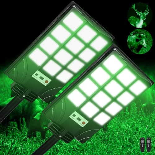 Hog Light for Night Hunting, Solar Powered Feeder Light(Green) Solar Lights for Hunting Hogs, Coyote, Varmint, Deer, Motion Activated Feeder and Waterproof with Motion Sensor and Remote Control-2PACK