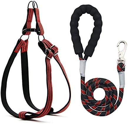 Dog Harness and Leash Set Adjustable Dog Harness for Large Dogs No Pull, Reflective Slip Lead Dog Leash Comfortable Halter Harnesses for Medium Large Dogs Training Walking Running (Red)