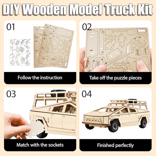 3D Wooden Puzzles for Adults - Brain Teaser Wooden 3D Puzzle Truck for Kids and Adults to Build - Ideal Model Car Kits for Craft and Car Lovers on Christmas (Pickup Truck Kit) - Image 6