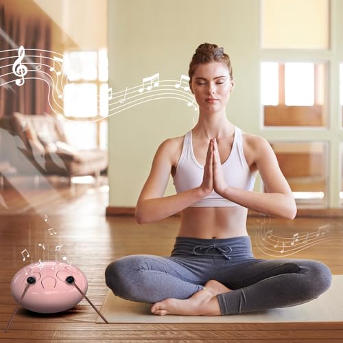 Image of Rain Drum for Outside Garden, 6 Inches 8 Notes Steel Tongue Drums, Waterproof Meditation Echo Rain Chime, Musical Instruments for Adult Gift with Bag, Music Book, Mallets (Pink)