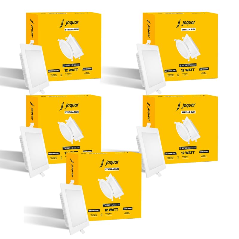 Image of Jaquar Strella Slim 12W Square Recess Down Light - Warm White, Energy Efficient LED Ceiling Light for Home and Office (Pack of 5)