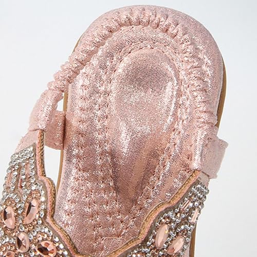 Girls Bohemian Rhinestone Flats Open Toe Crystal Sandals with Elastic Ankle Strap Kids Wedding Part𝘆 Sandals3