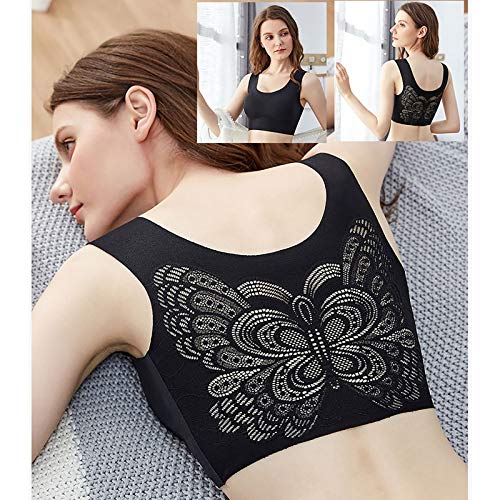 2021 New Butterfly Embroidery Hollow Wireless Bra, Women's Plus Size Seamless Soft Beautiful Back Push Up Bra, Ultra-Comfortable Sports Bra (40/90BCDE, Black)
