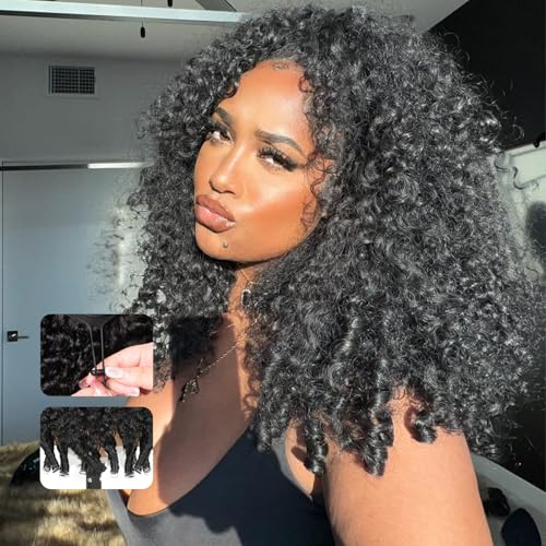 BEACIYA 250% Density Burmese Curly Half Wig 100% Human Hair [2-Year Life 230g] 3 In 1 Glueless Seamless Flip Over Human Hair Half Wigs for Black Women No Glue No Lace Wig with Spiral Ends 22 Inch