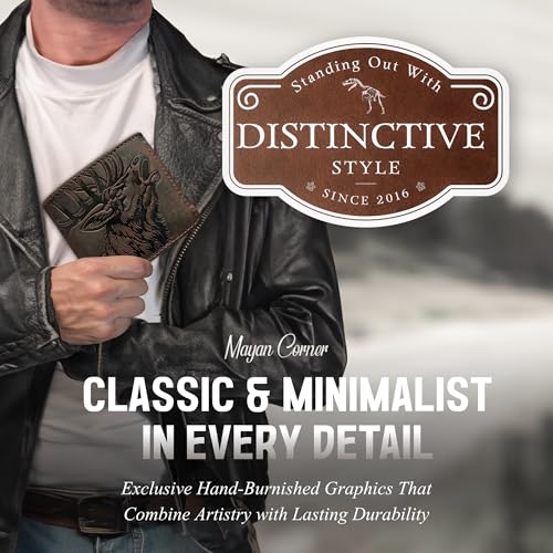 Image of Genuine leather handcrafted wallet, bifold Classic Style, Deer head design