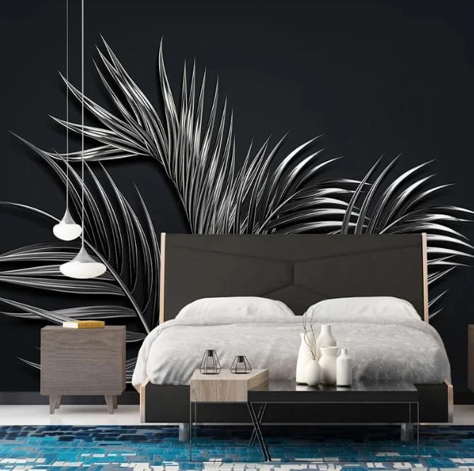 Papier peint feuille d'or noir 350x256 cm de haute qualité pour un décor mural durable - 3