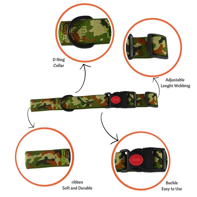 Image of Emily Pets Adjustable Dog Collar - Special Design Patterns, Soft Nylon Comfortable Durable Pet Collar for Small Medium Large Dogs (Army Green)