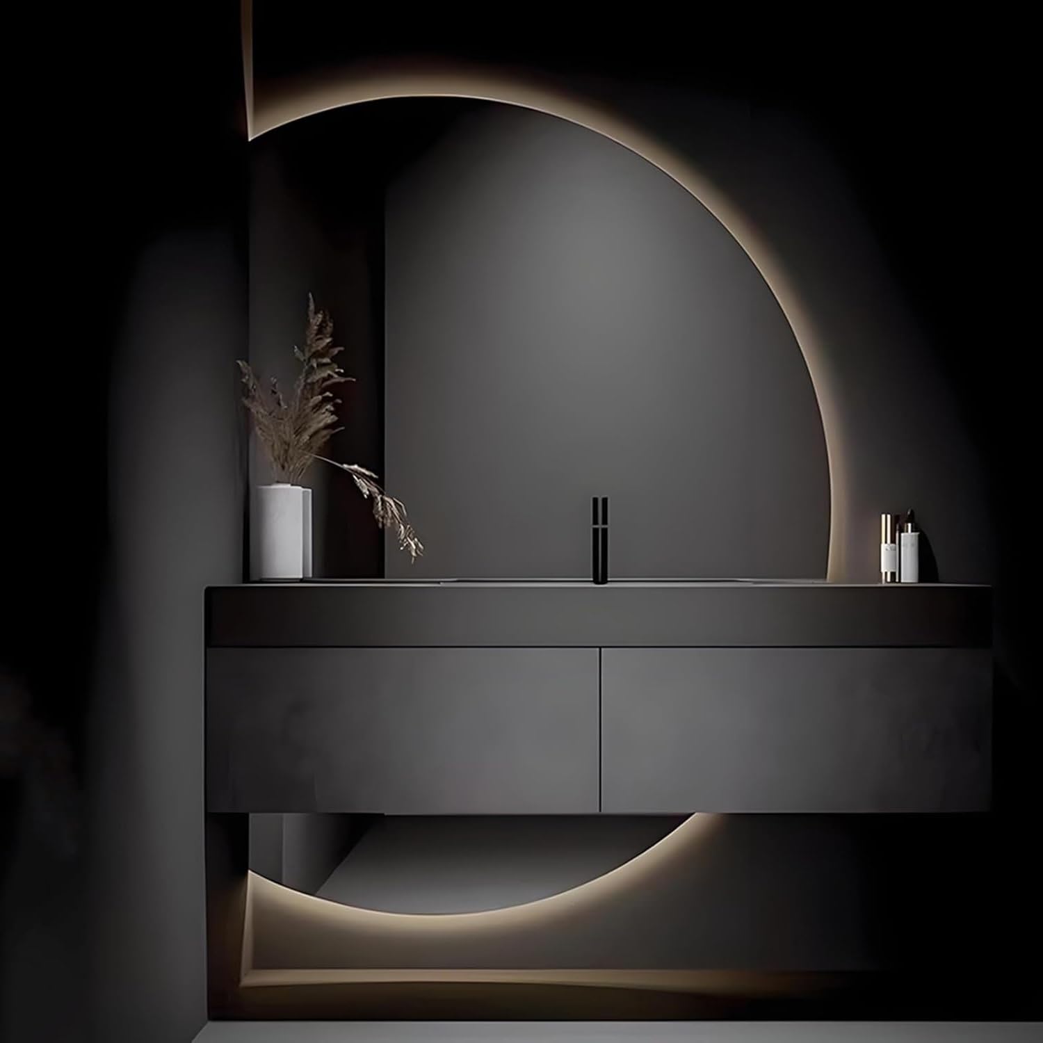 FGXHHS Smart Anti-Fog with Dimmable Lights, Decorative Half Moon Design for Vanity and Entryway