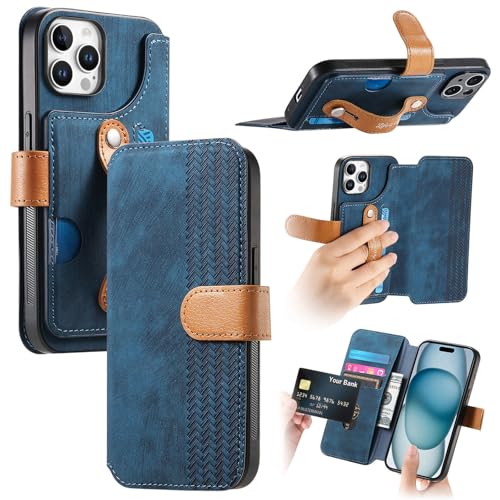 Étui portefeuille en cuir bleu pour iPhone 12 Pro Max à rabat magnétique