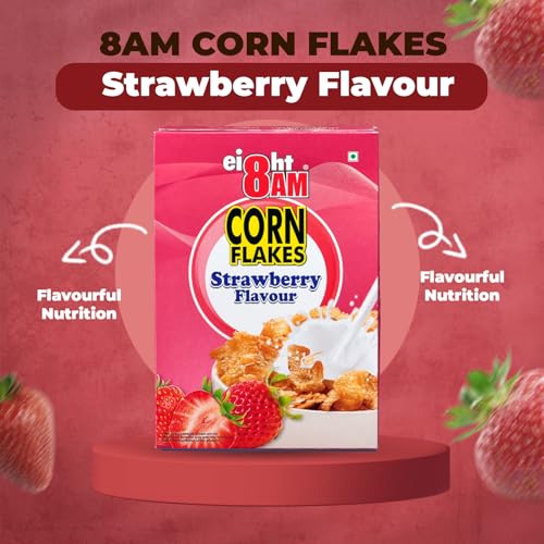 Image of 8:00 AM Corn Flakes Strawberry 300 Gram (Pack Of 3), Golden Corns & Strawberry, No Cholesterol, Trans Fat, Artificial Additives, Iron & Calcium, Crunchy & Nutritious Breakfast Cereal