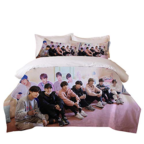 DZZQQ BTS Juego de Ropa de Cama,para Cama 105,Celebridad Coreana Juego de Funda Nórdica 140x210cm 3D Foto de Grupo de Chicos BTS - Rosa Juego de...