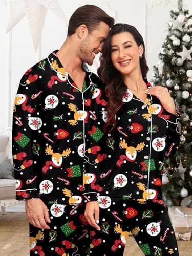 Matching Christmas Pajamas Couples Modal Pajama Set Long Sleeve Pjs Button Up Sleepwear Soft Loungewear S-XXL4