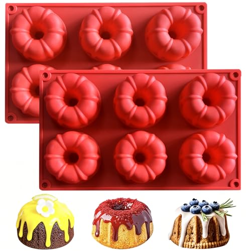 SOV silicone mini cake pan, silicone Cake Molds,Multi-Cavity small Cake Baking Pan, Silicone Baking Molds for Cupcakes, Muffins, Cornbread, Brownies, Donuts (2 packs) (MINI BUNDT)