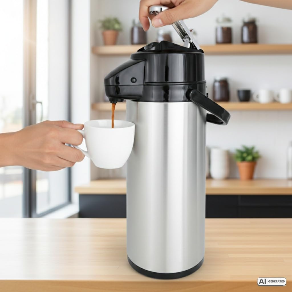 SARO Jarra térmica de 2,2 l, exterior de acero inoxidable, interior de cristal, con asa, para bebidas frías y calientes