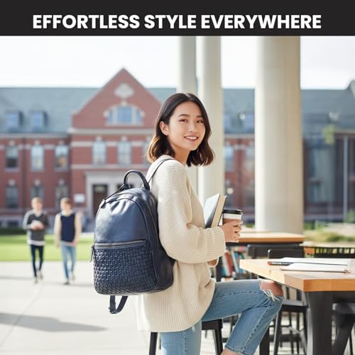 Image of Genuine Leather Backpack for Men, Casual Backpack for Women Office Bag with Adjustable Shoulder Strap (VL-054-NAVY)