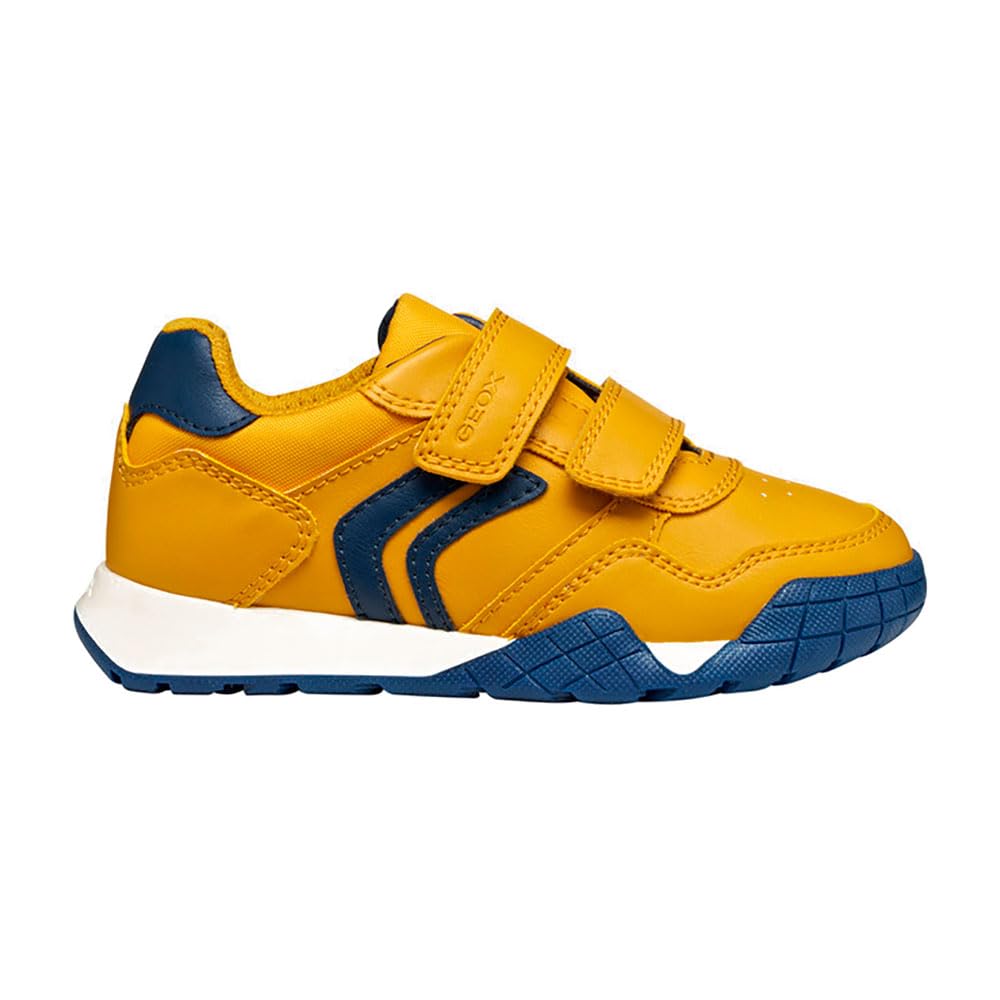 Geox J RANN-E BOY Sneaker, Yellow/Navy, 12.5 UK