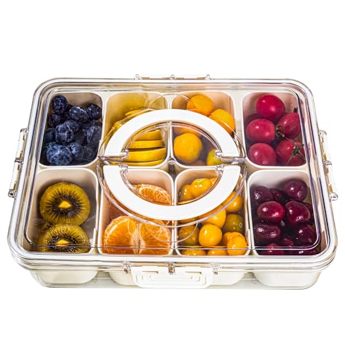 Image of Cosnou Divided Serving Tray with Handle, 8 Compartments Snack Box for Candy, Nuts, Cookies, Fruit, Snacks Platters, Party Favor, Wedding, Home Decor
