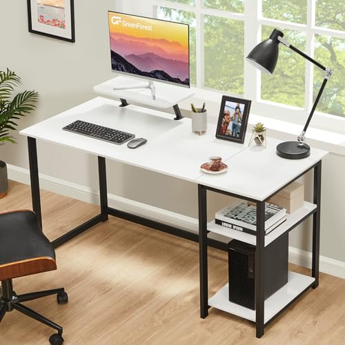 Image of GreenForest Computer Home Office Desk with Monitor Stand and Reversible Storage Shelves,55 inch Modern Simple Writing Study PC Work Table,White