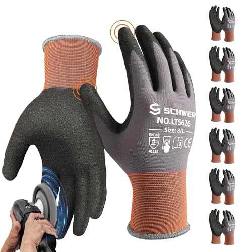 Schwer 6 Pairs Safety Work Gloves Sandy Nitrile...