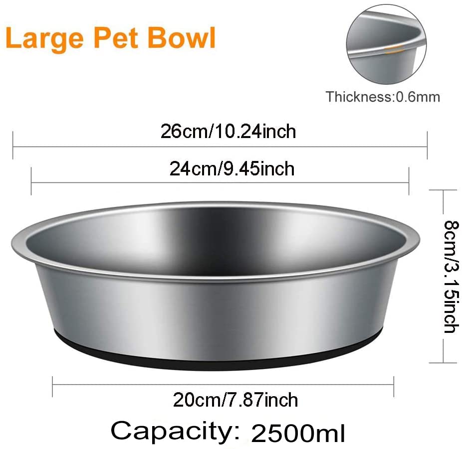 Dog Bowl 2500 ml Stainless Steel Pet Feeding Bowl Water Bowl with Non-Slip Full Silicone Base for X-Large Dog Cat - Image 4
