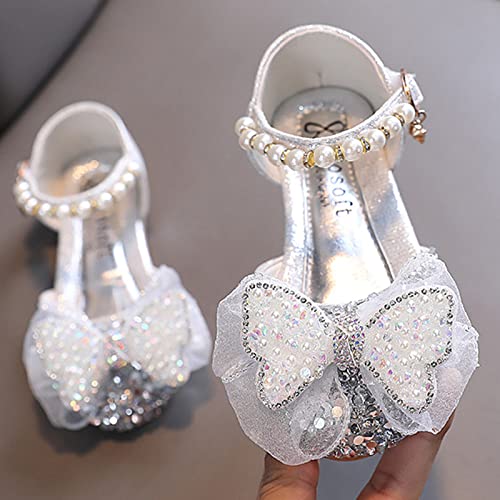 Princess Sandals For Girls Spring And Summer Girls Sandals Dress Dance Performance Princess Shoes Pearl Mesh Bow Shoes (b-Silver, 8.5 Toddler)3