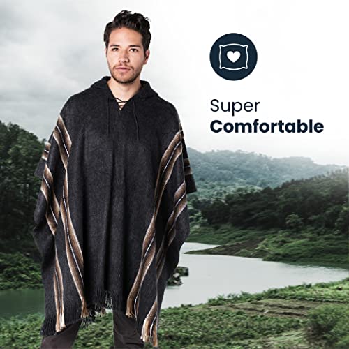 Gamboa Alpaca Poncho for Mens Pancho Mexican Hooded Cowboy and Western Ponchos Adult Blanket2