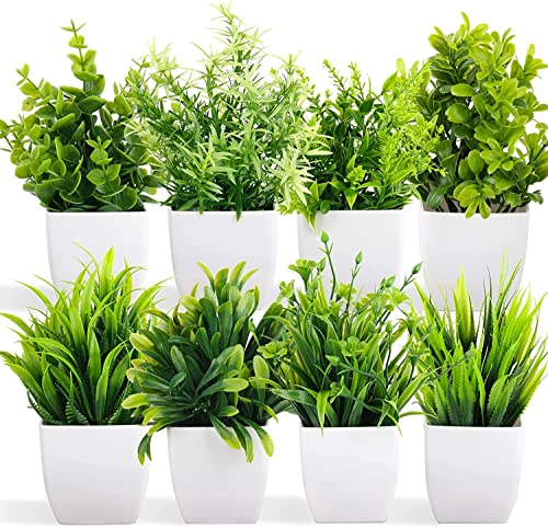 Litleo Plastic Artificial Plants Fake Potted Plants, Eucalyptus Potted Faux Decorative Grass Plant With White Pot For Home Decor, Indoor, Office, Desk
