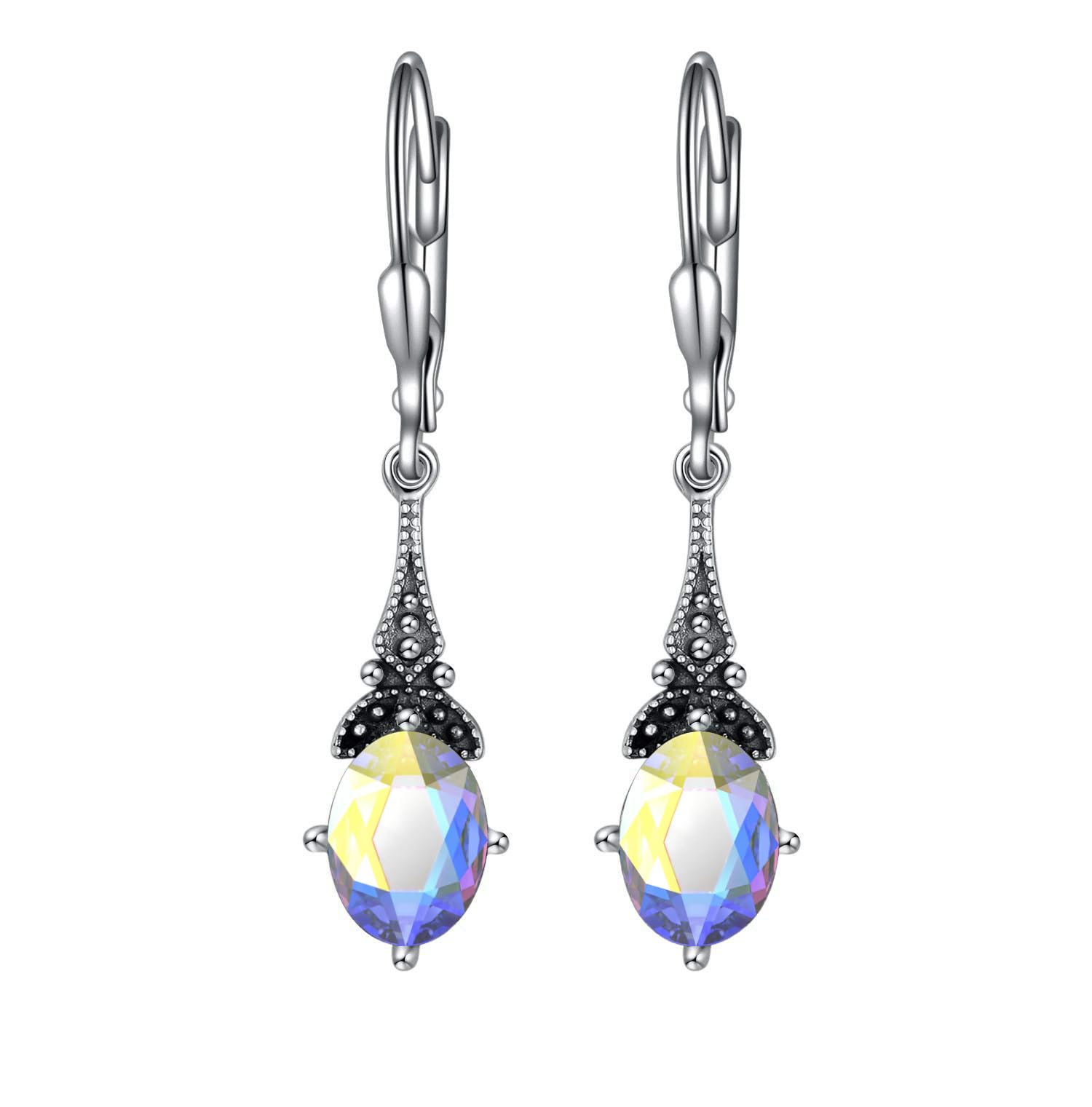 AOBOCO Vintage Retro Oval Birthstone Leverback Earrings
