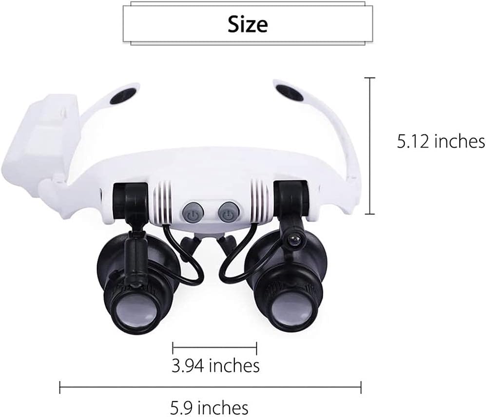 Dental Loupes, Binocular Loupes, Head Mount Magnifier, 10X 15X 20X 25X LED Double Eye Head Wearing Magnifying Glasses Jeweler Watch Clock Repair Magnifier Loupe with 2 LED Light