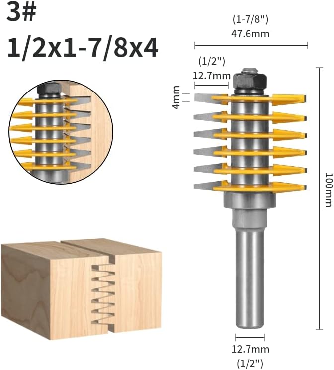 1pc 2 Teeth Adjustable Finger Joint Router Bit Woodworking Milling Cutter for Wood Bit Face Mill End Mill (Color : 12.7x47.6x4)
