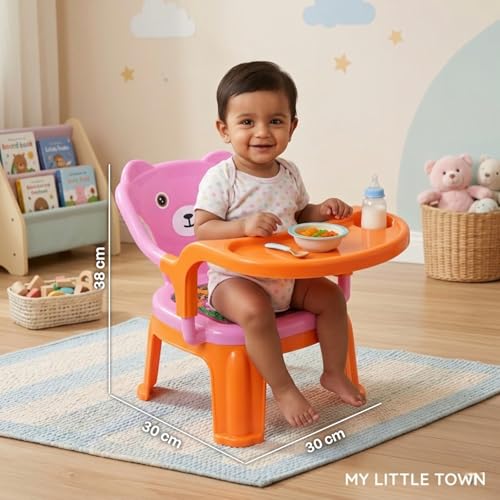 Image of MY LITTLE TOWN Kids Feeding Chair| Musical Chu Chu Chair| Baby Chair| 4-36 Months| Baby Chair| Portable| Booster seat (Pink with Orange)