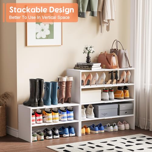 2-Tier-Expandable-White-Shoe-Rack-Organizer-for-Closet-Stackable-Shoe-Rack-Storage-Shelf-Small-Iron-Wood-Combination-Shoe-Shelves-for-ClosetsEntrywayFront-Door-Narrow-SpaceHallway6-12-Pairs 2 Tier Expandable White Shoe Rack Organizer for Closet Stackable Shoe Rack Storage Shelf Small Iron Wood Combination Shoe Shelves for ClosetsEntrywayFront Door Narrow SpaceHallway6 12 Pairs