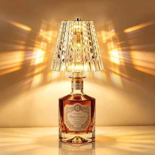 LED Kabellose Flaschenlicht USB Aufladbarer Kristalllampenschirm mit Dreifarbiger Touch-Steuerung & Stufenlosem Dimmen Lampenschirm für Flasche/Flaschenlampe Aufsatz für Esszimmer Wohnzimmer Kneipe