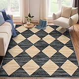 COZYLOOM Modern Area Rugs - Alfombra lavable a cuadros de 5 x 7 pies con respaldo antideslizante, alfombra contemporánea resistente a las manchas, cubierta suave de pelo bajo para dormitorio, sala de