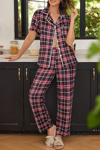 Image of Ekouaer Womens Pajamas Set Print PJs Soft Button Down Sleepwear