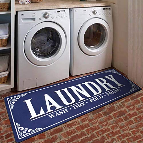 TEALP Nonslip Laundry Room Rug Farmhouse Laundry Room Mat Decor Runner 20 X59  Comfortable Anti-Fatigue Mat for Washer and Dryer Durable Kitchen Runner Bathroom Mats,Blue