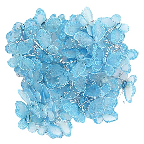 50pcs Wired Mesh Stocking Glitter Butterflies - Blue