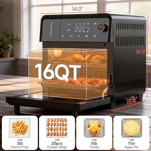 Image of OUNIN Air Fryer Toaster Oven Combo - 11-in-1 Countertop Convection Steam Oven with Air Fryer, Steam, Dual Cook, Bake, Roast, Dehydrate, 90-430F, Self-Cleaning, 16qt Capacity